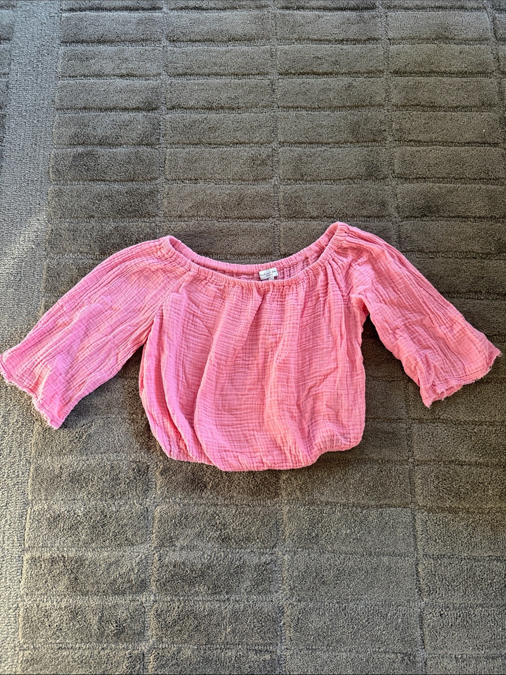 Michael Stars Pink Off-Shoulder Cropped Gauze Top